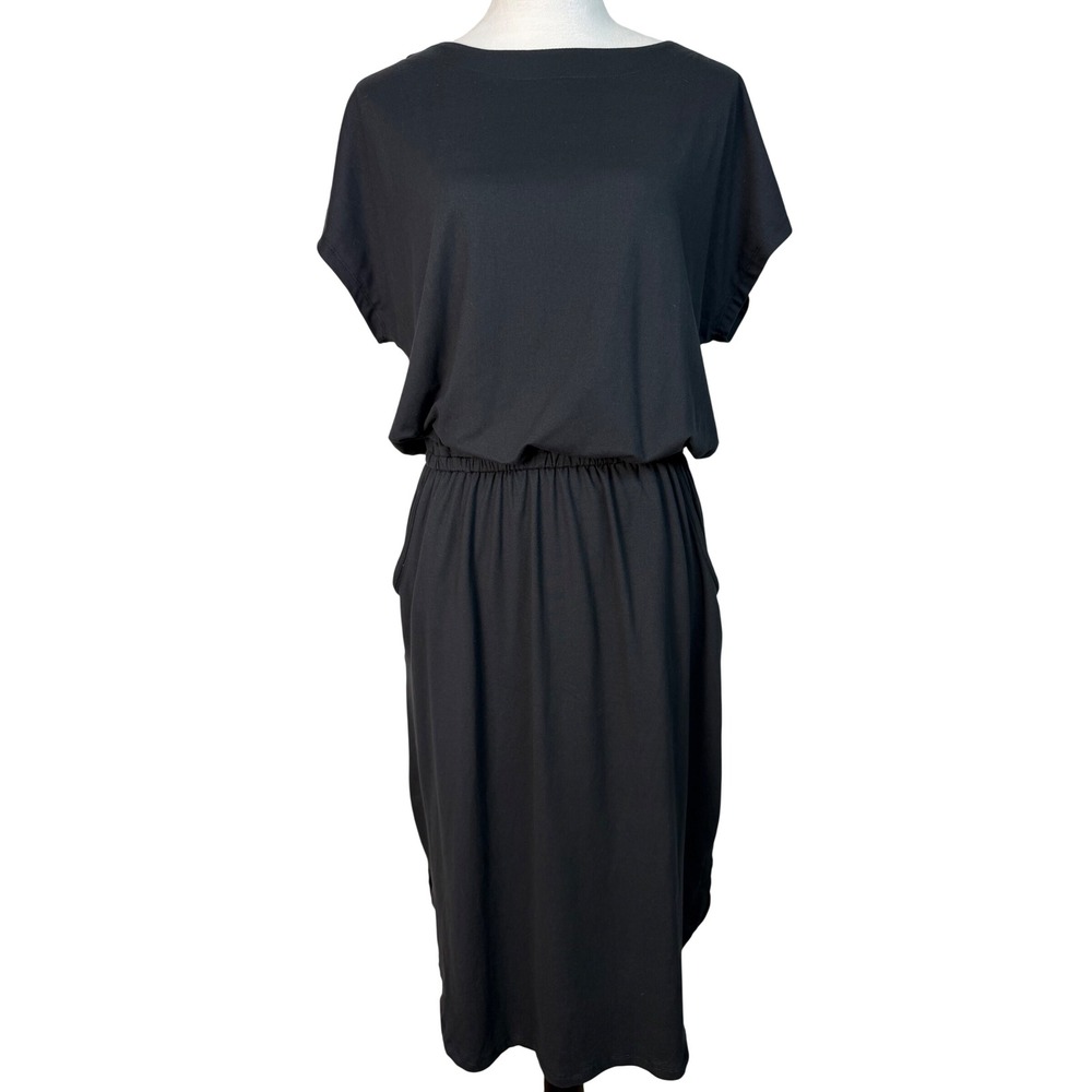 LuLaRoe Women Dress S Black Maria Short Sleeve Strappy Back Pockets Midi